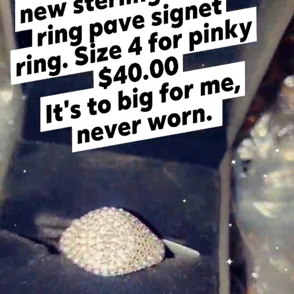 Size 4 Pave Sterling Silver Pinky Signet Ring - Picture 1 of 4